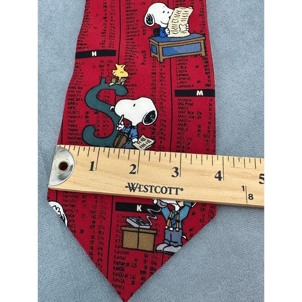 Peanuts Snoopy Stock Market Red Silk Tie Mens Business‎ Casual Fun Classic